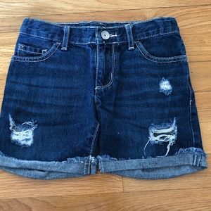 Girls Distressed Dark Wash Jean Shorts